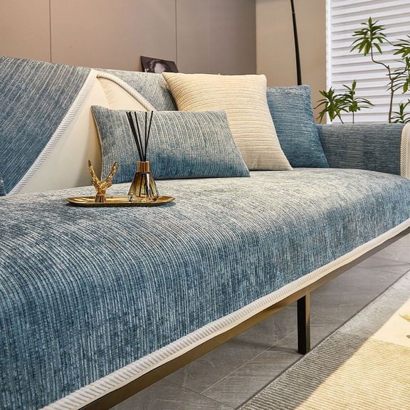 XmhyTop-A Sofa Slipcovers Chenille Couch Covers, Non Slip Couch Cover, Sectional Sofa Covers, Textured Sofa Cover, 90*90cm Single Piece,Blue