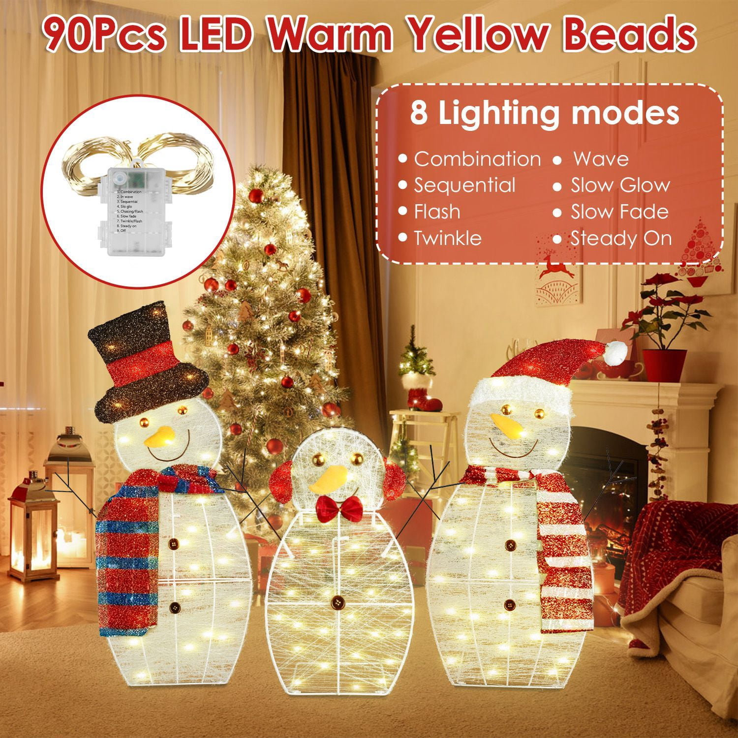 3Pcs 2D Christmas Snowman Yard Decoration Snowman Family Outdoor Decoration With 60Pcs LED Warm Yellow Lights IP44 Waterproof For Christmas Indoor Outdoor Holiday Display