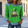 thumbnail image 1 of TaTaai Women Casual Long Sleeve Waffle Knit Top St Patrick's Day Printed Crew Neck Denim Splice Solid Color Fashion Streetwear Top Gift, 1 of 5