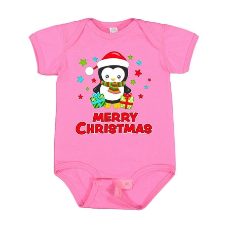 

Inktastic Merry Christmas Penguin in Santa Hat with Gifts Gift Baby Boy or Baby Girl Bodysuit