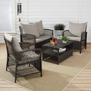Mainstays Sanza 4-Piece Outdoor Rattan Wicker Conversation Set, Mocha/Beige