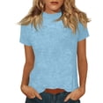 thumbnail image 2 of Mifsaly Womens Mock Neck Short Sleeve T-Shirt Basic Solid Color Slim Fit Stretchy Tee Tops Casual Lightweight Layering Casual Summer Undershirts Light Blue,M, 2 of 7