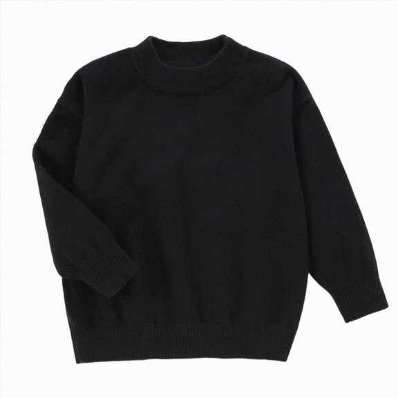 KPOPLK Kids Girls Solid Color Knit Sweater Teen Winter Clothes for Girls Children Tops Breathable Black Size 11-12 Years