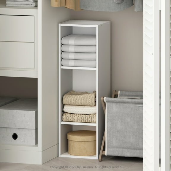 Furinno Reed 3-Tier Multipurpose Clothing & Closet Storage Organizer Shelf, 10-Inch Width, White