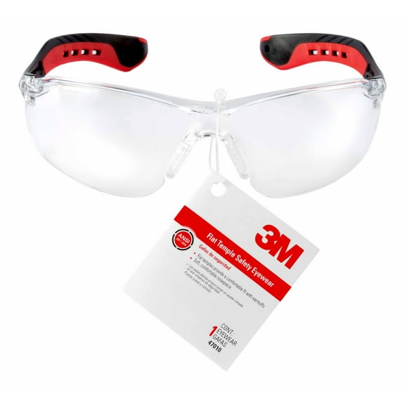 3M Flat Temple Eyewear, Black/Red, Clear Lens, Anti-Scratch