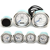 VeeThree Boat Gauge Set | Metallic Silver / Blue Evinrude (Set of 7)