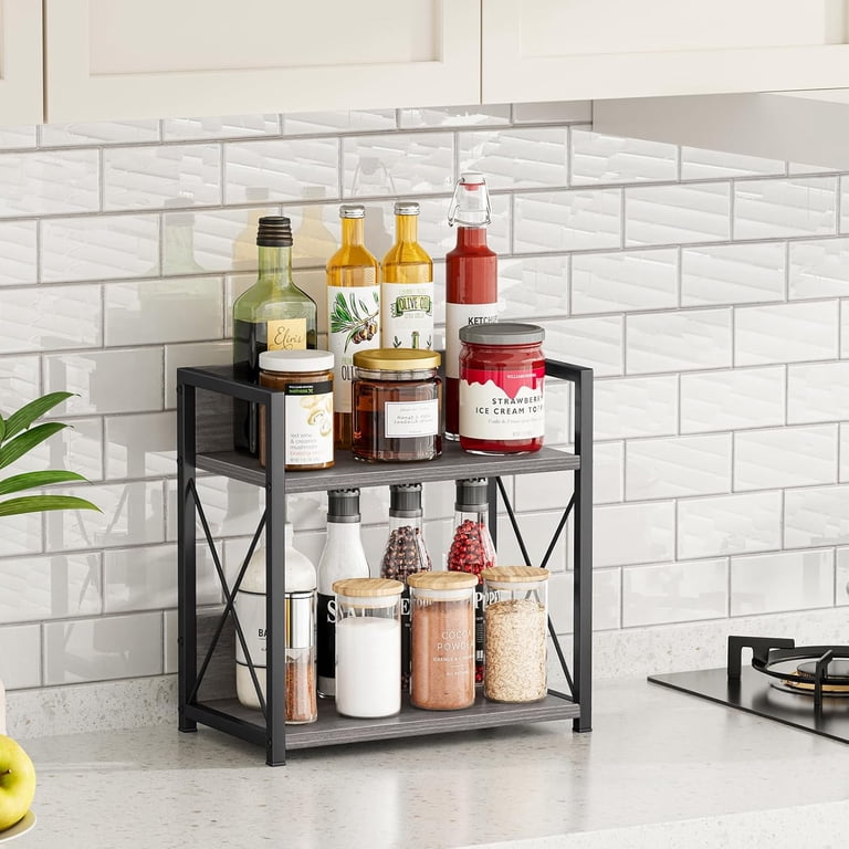 Giikin Large Grey Spice Rack - 2-Tier Countertop Organizer, 15.8"L X 7.9"W X 15.8"H, Vintage Design