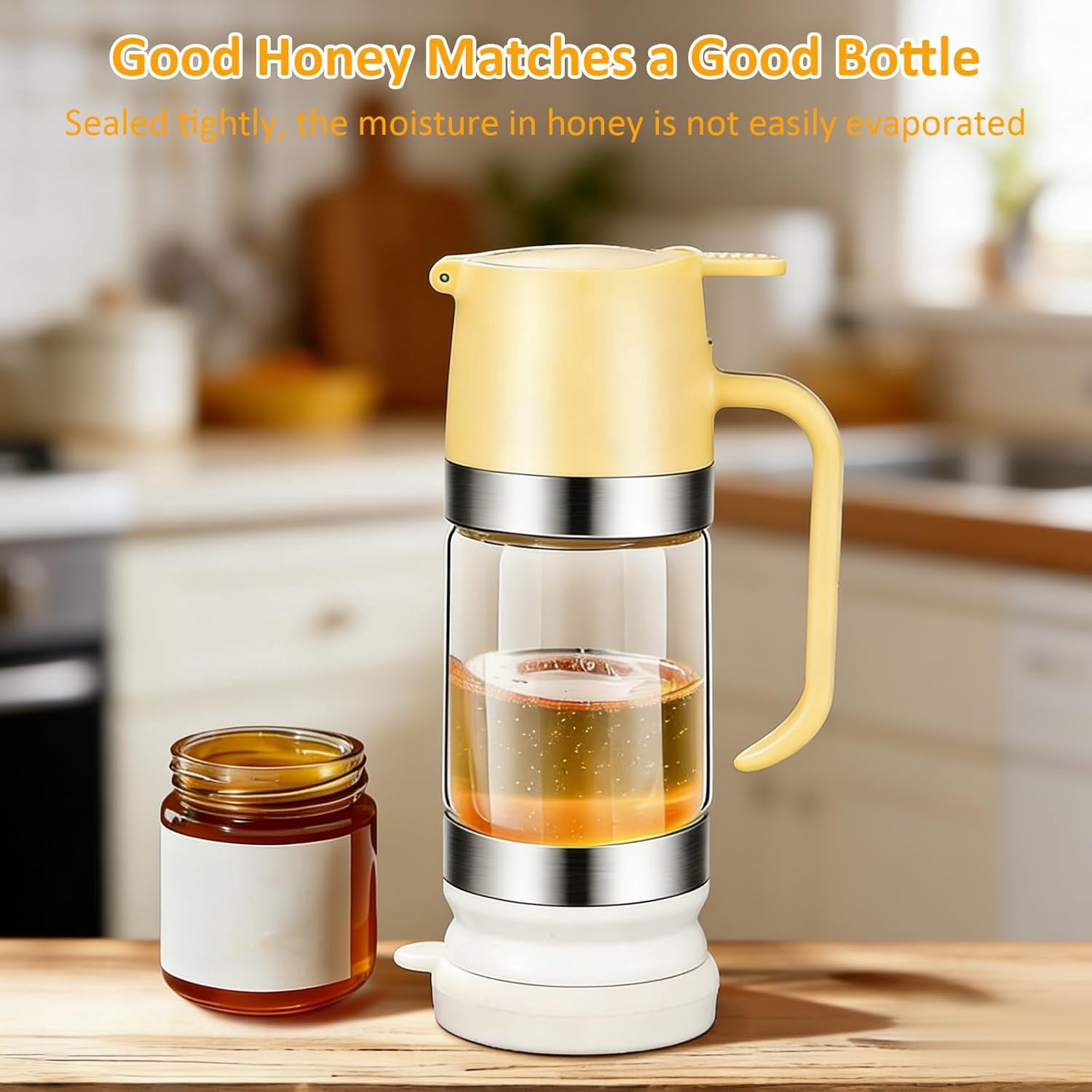 Honey Dispenser with Base, 12 OZ Glass Honey Jar No Drip, Pressure Valve Bottle for Syrup Jam, Black(XX)