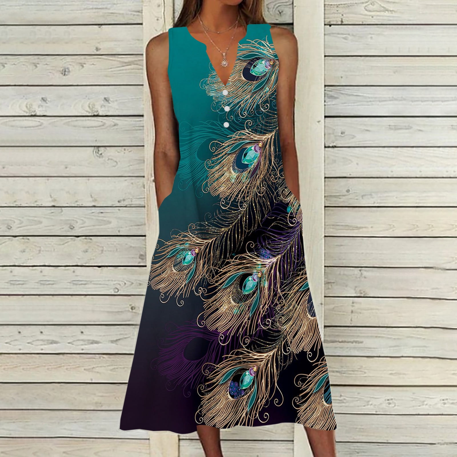 FcBaudy Camis Sleeveless V-Neck Dress,Summer Dresses for Women,Womens  Dresses Women's Summer Design Casual Dress Gradual Sleeveless Neck V-Neck  Long Dress Women Dress