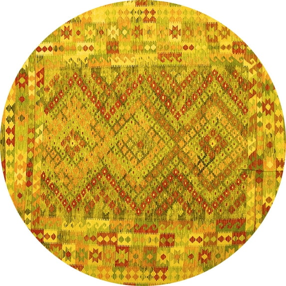 Ahgly Company Machine Washable Indoor Round Southwestern Yellow Country Area Rugs, 3' Round