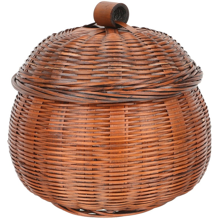 NUOLUX Multifunction Pumpkin Shaped Bamboo Basket Woven Basket Egg Storage  Basket With Cover 