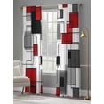 thumbnail image 3 of Sheer Curtains 84 inches Long 2 Panels Set Red Black and Grey Light Filtering Sheer Drapes Rod Pocket Window Curtains for Living Room/Bedroom, Geometric Modern Abstract Art, 3 of 8