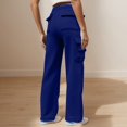thumbnail image 6 of WTOBBY Women's Casual Fashion Solid Color Elastic Waist Drawstring Pockets Wide Leg Straight Pants, Day-to-Day Comfort Trousers,Dark Blue L, 6 of 7