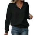 thumbnail image 2 of thefmos Women Fall Winter Collared Long Sleeve Zip Up Cardigan Tops Casual Basic Pullover Sweaters Dressy Knit Tops for Work Outdoor, Black S, 2 of 6