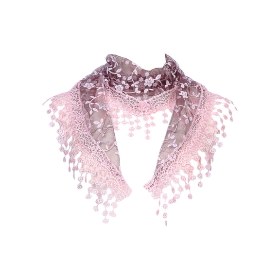 INSPIRE CHIC Sparkling Rhinestone Lace Mantilla Veil Elegant Triangle Head Scarf for Church & Wedding 51.2"x15.7" Light Apricot Pink Coffee