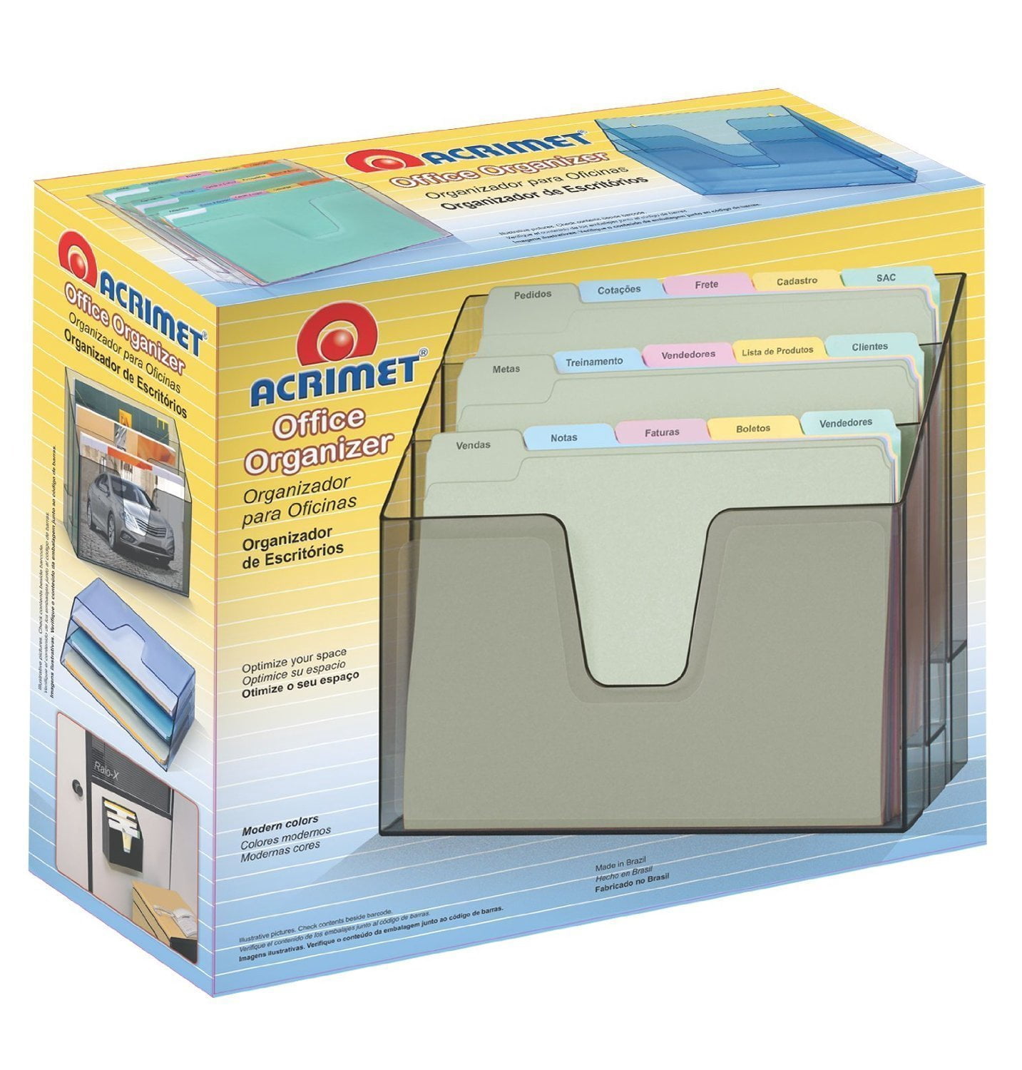 Acrimet Horizontal Triple File Folder Organizer (Clear Blue Color)