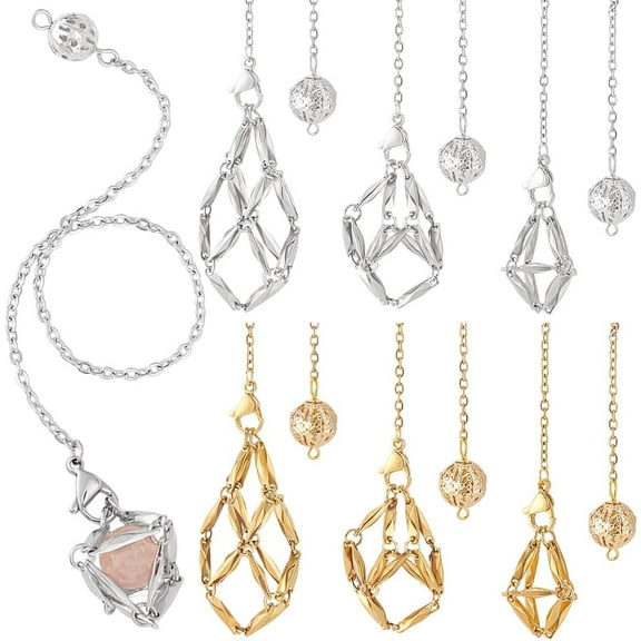 6pcs 3 Styles Crystal Holder Necklace Crystal Pendant Necklace Stainless Steel Cage Mesh Stone Holder Necklace Empty Crystal Holder with Adjustable Length for DIY Jewelry Crafts Making