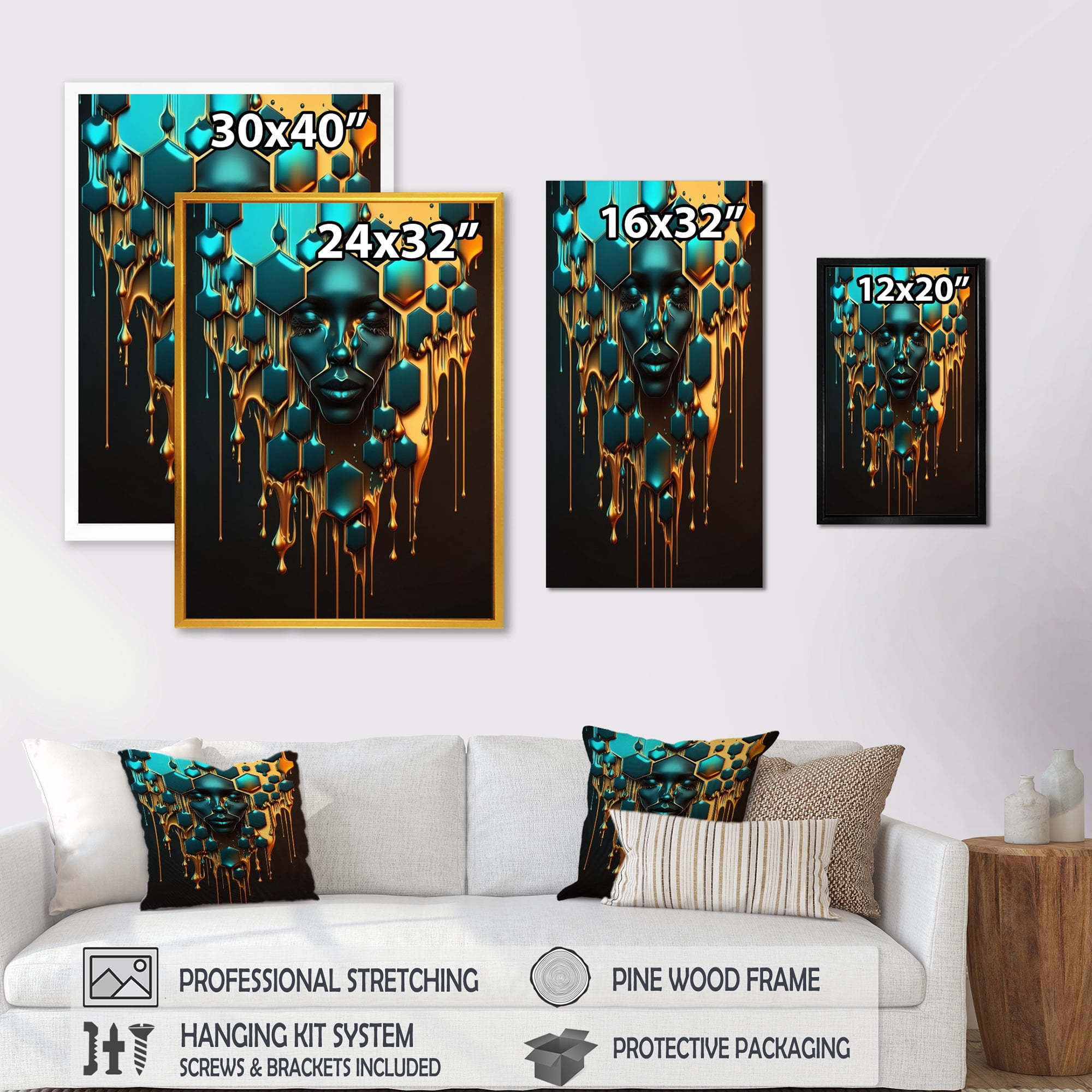 Designart Hexagon Art With Woman Face II Canvas Wall Art