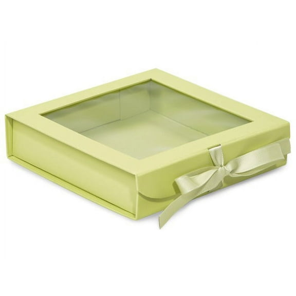 Pack Of 18, 8 X 8 X 2" X-Large Solid Pistachio Gourmet Folding Boxes W/Ribbon Closures & Window Lid