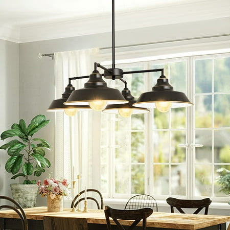 

Depuley 4-Light Farmhouse Pendant Light Industrial Chandelier Light Fixtures Hanging with Metal Shades Black E26