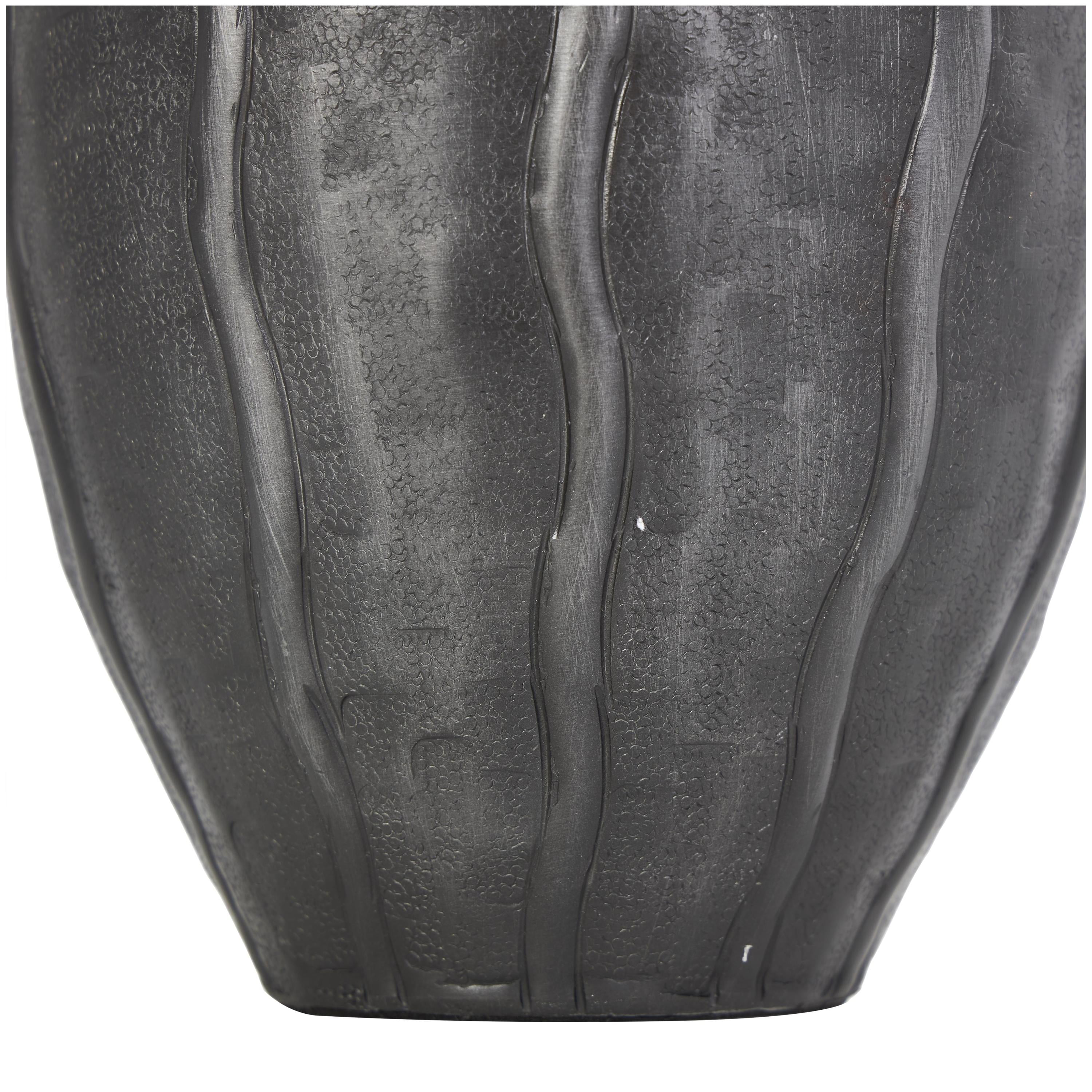 DecMode 13" Snakeskin Inspired Black Metal Vase with Dimensional Wavy Accents