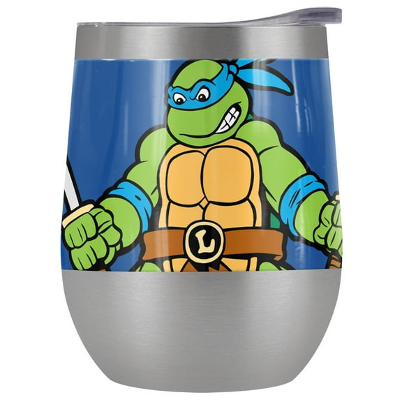 Teenage Mutant Ninja Turtles TMNT Official Leo And Logo 12 oz Stemless Tumbler, Stainless Steel Travel Cup|Lake Tumbler|Insulated with Leak Resistant Slide-Lock Lid