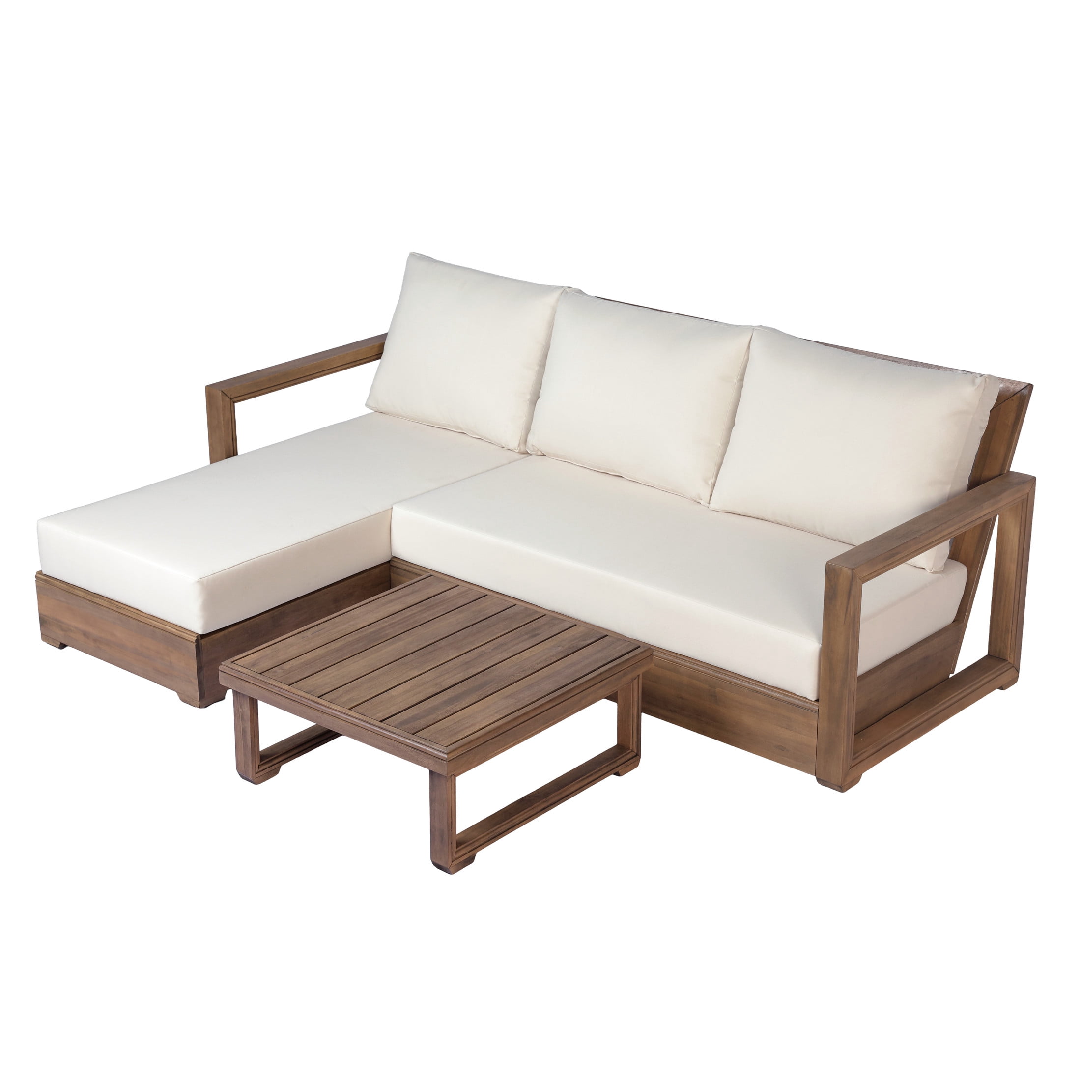Christopher Knight Home 3-Piece Outdoor Conversation Set, Floor Seating Sofa and Coffee Table, Brown + Beige