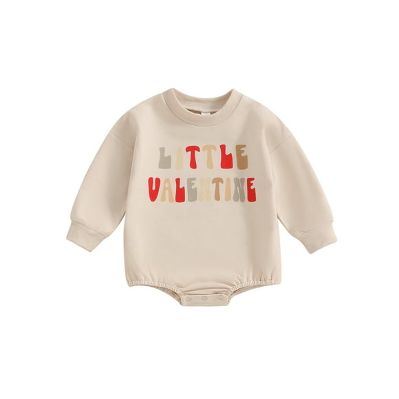 Sylvamorning Baby Boys Girls Valentine's Day Bubble Romper 3M 6M 12M 18M Long Sleeve Letter Print Crew Neck Bodysuit Newborn Infant Casual Daily Clothes