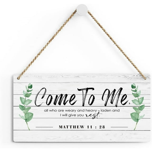 Wall Art Christian Rustic Come to Me Bible Verse Wood Decor Sign, Matthew 11 8 Scriptures Printed Wood Sign, Hanging Door Sign, Decorative Wood Sign Home Decor 10x5 Inch