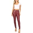 thumbnail image 4 of Moa Collection Women's Casual Stretch High Waist Solid Faux Leather Leggings Pants, 4 of 5