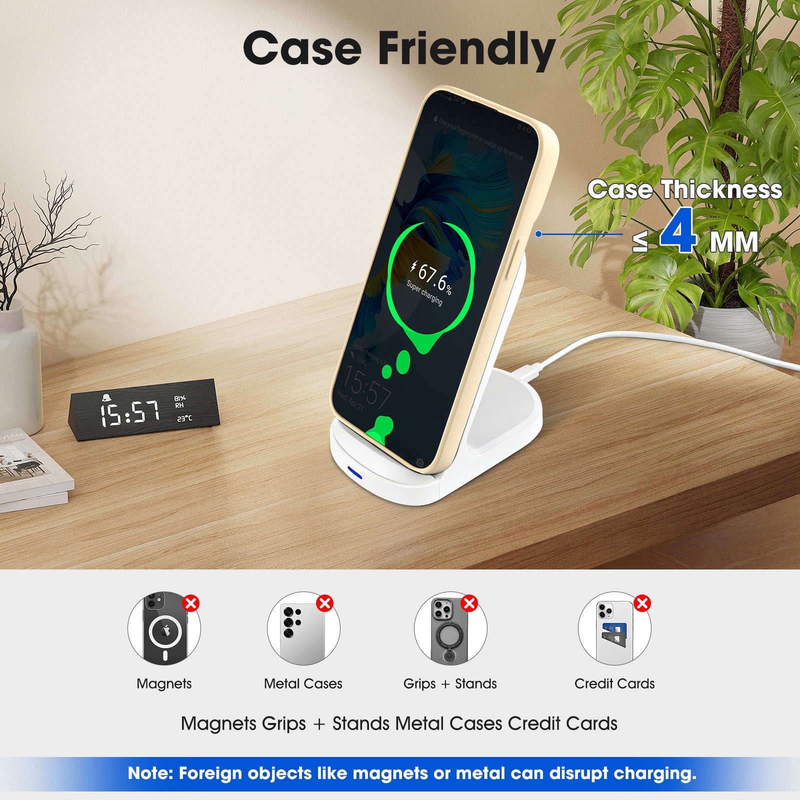 SOLPOWBEN Wireless Charger Stand 15w Max Fast Wireless Charging Stand Compatible with iPhone 17/17 Plus/17 Pro Max 16/15/14/13/SE/12 Series (Without AC Adapter) White