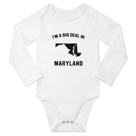 

I m A Big Deal in Maryland Cute Baby Long Sleeve Boy Girl Clothes Bodysuits (White 6M)