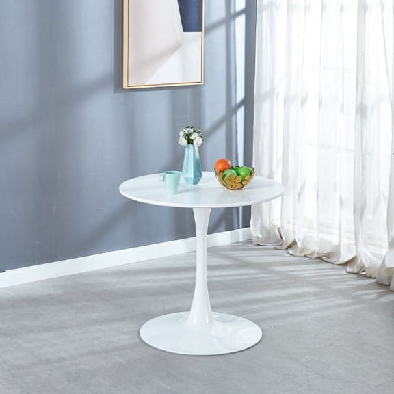 LiviNest Round Side Table White Modern: 31.5 Inch Accent Table with MDF Top & Metal Base - Small Space Furniture for Apartments & Living Room Use by Urban Renters