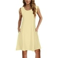 thumbnail image 4 of XuJwPNcy Tshirt Dress Women Crewneck Sleeveless Tank Dress Flowy Hollow out Beach Vacation Sundresses with Pockets, 4 of 6