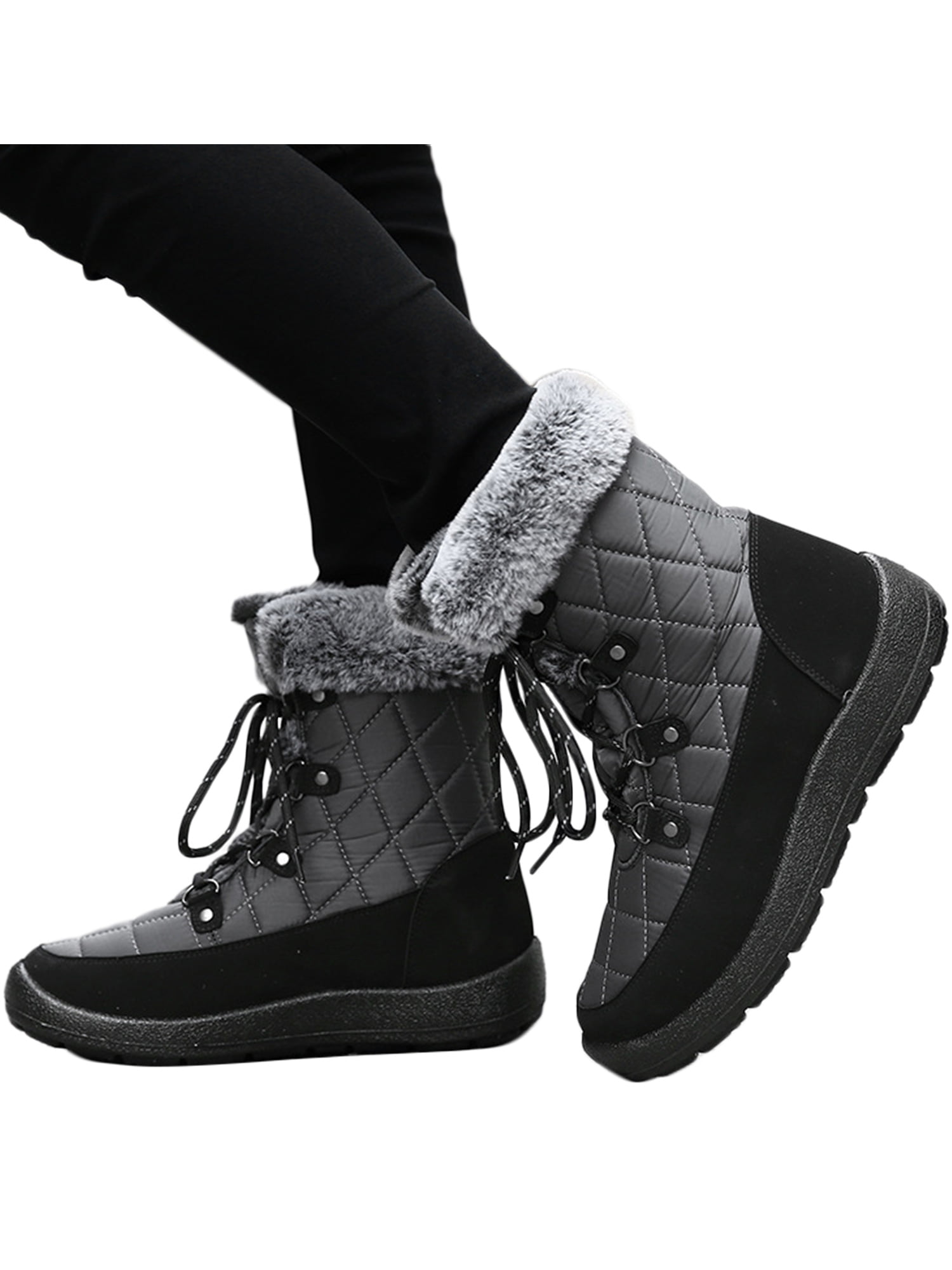 Ankle Winter Snow Boots Casual Laces Up Plush Warm Shoes for Womens