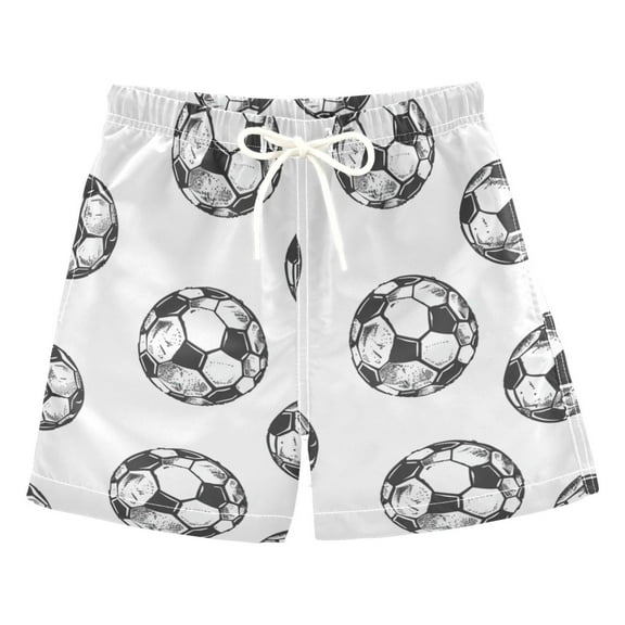 ALAZA Boys Swim Trunks Soccer Balls Football Pattern Beach Board Shorts Drawstring Swimsuit S