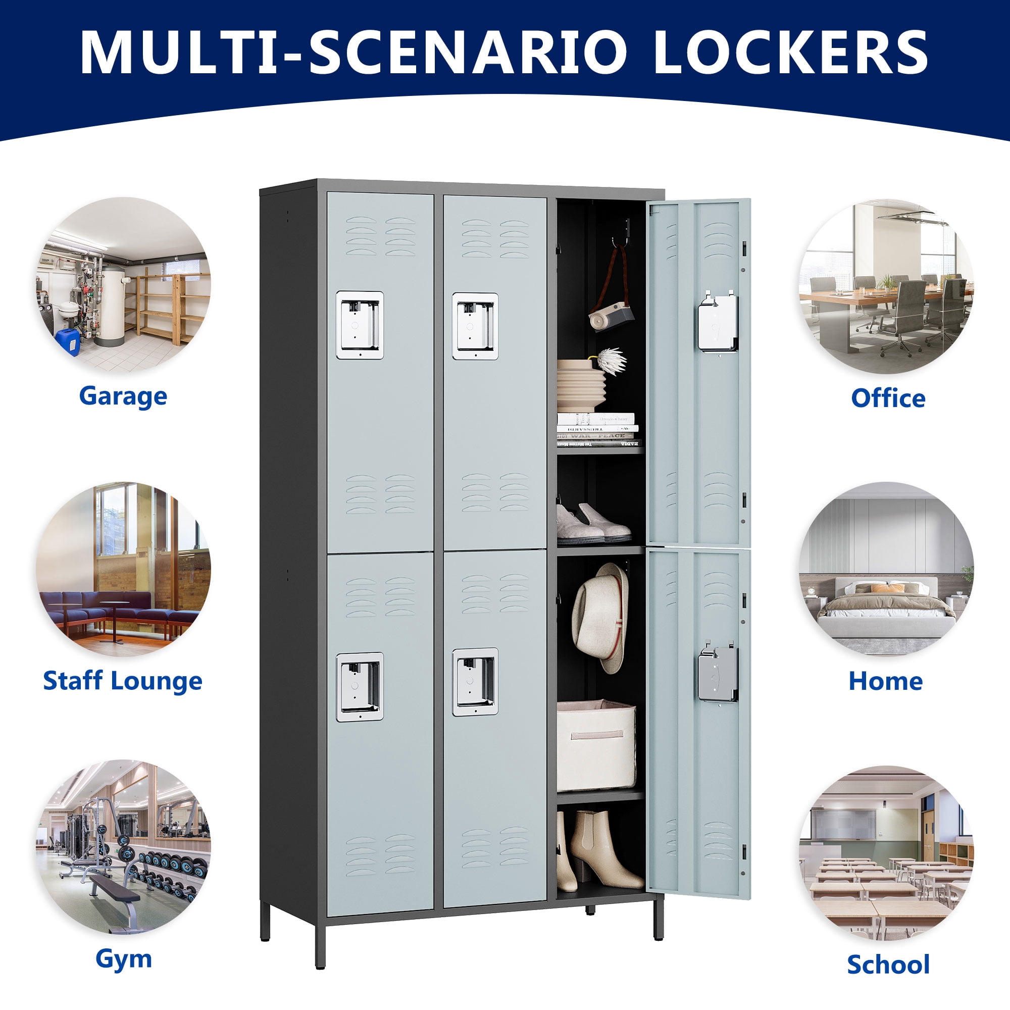 AUHUP Metal Locker for Employees with Hooks, Industrial Steel
