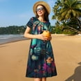 thumbnail image 4 of Vsdgher Tigre à Fleurs Colorées pour Femmes Été 2025 Robes Midi Maxi Décontractées Légères à Manches Courtes à Col Rond Robe de Plage, 4 of 6