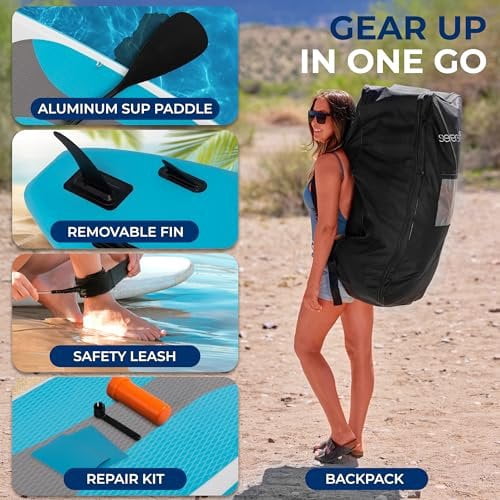 SereneLife 10 Inflatable Stand Up Paddle Board with Premium SUP Accessories, 32 Wide Stable Design, Non-Slip EVA Deck Pad for Adults, 275 lbs. Capacity