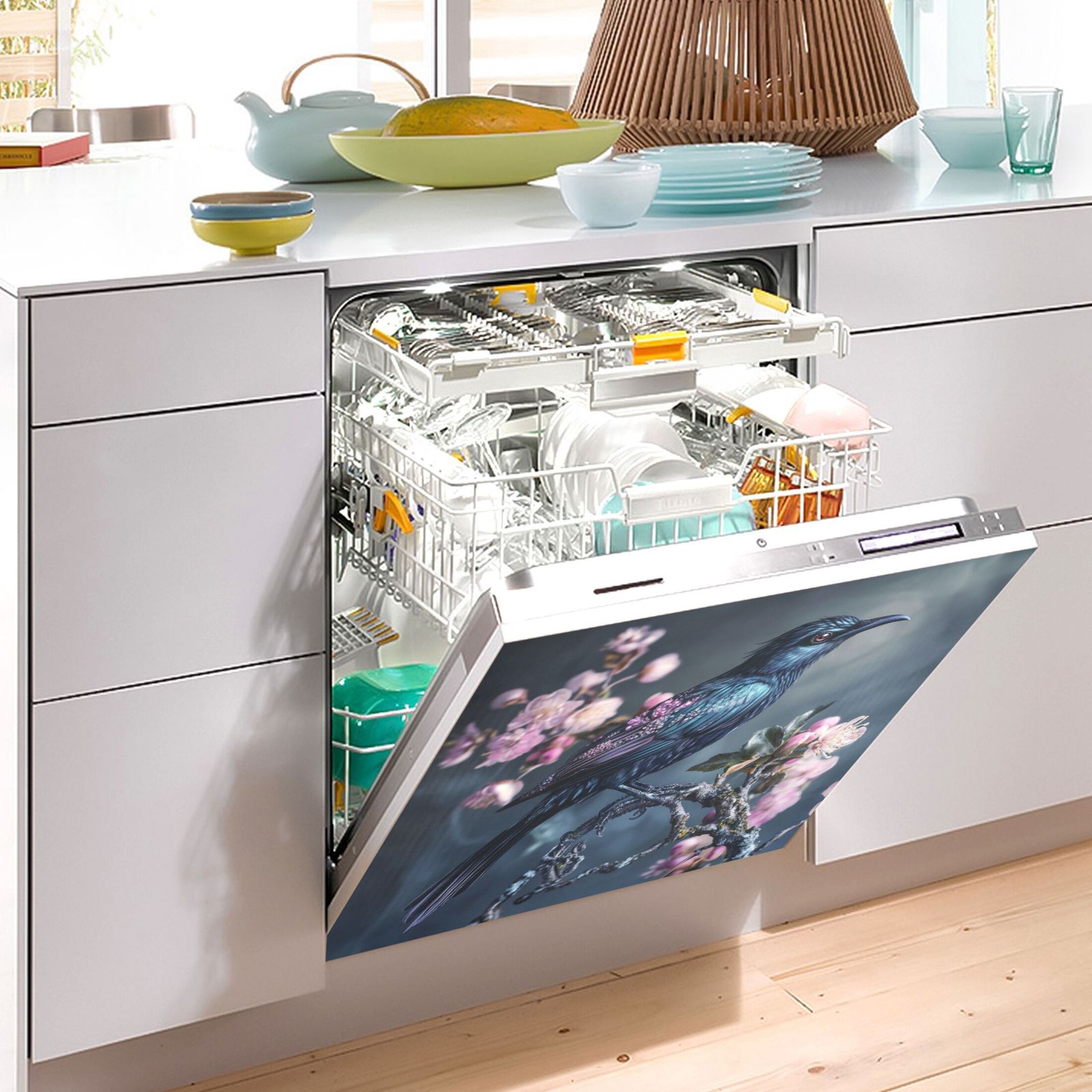 Dishwasher Magnetic Sticker 23x26 Inch Refrigerator Magnetic Sticker Washing Machine Magnetic Sticker Kitchen Panel Magnetic Sticker Home Decor Black Cool Bird