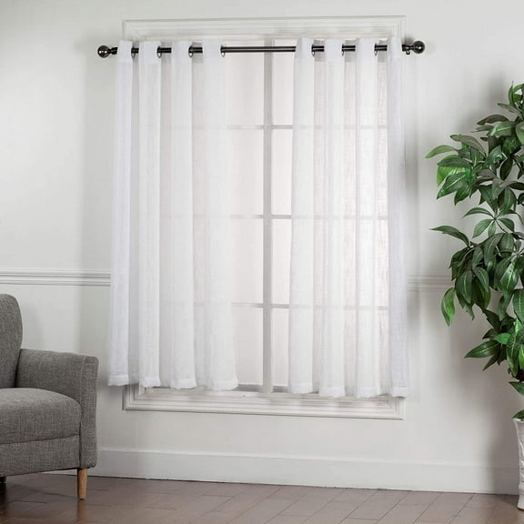 2 Pack Textured Linen Blend Grommet Top Window Curtain Panel Drape Set (63" Long, White)