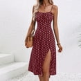thumbnail image 3 of Besolor Women's Summer Dresses Polka Dots Spaghetti Strap Side Slit Midi Dress A-Line Flowy Party Beach Sundress, 3 of 6