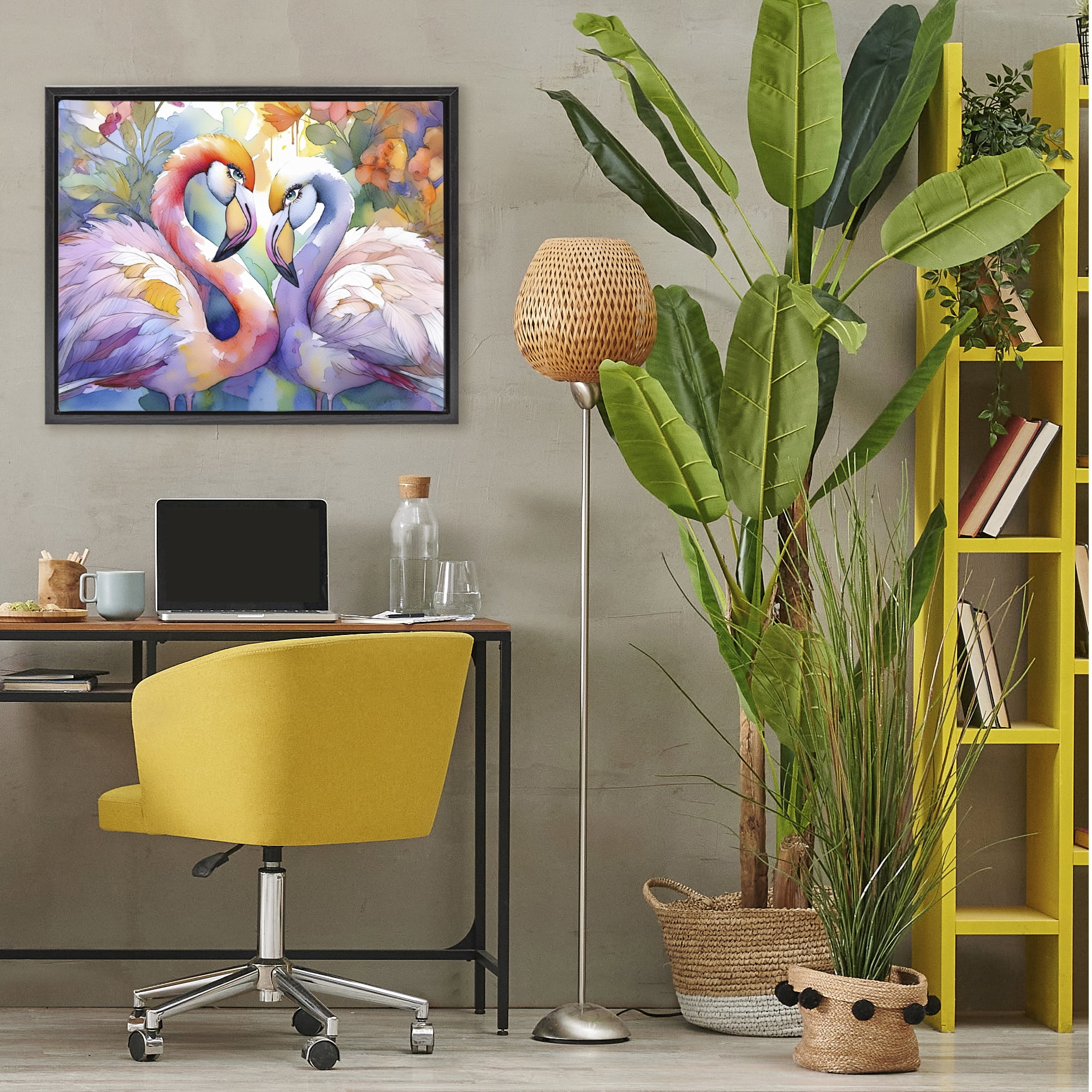 Stupell Industries Flamingo Love Pair Black Framed Floater Canvas Wall Art, design by Shelly Craig