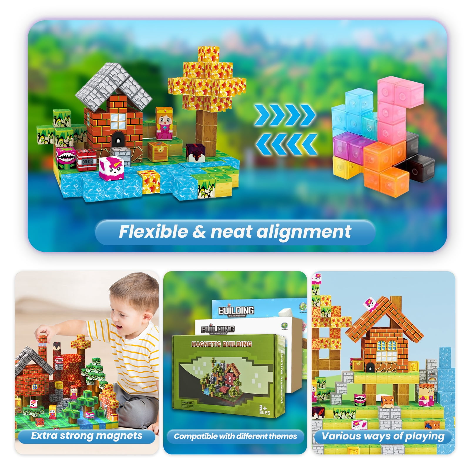 200PCS Magnetic Building Blocks, STEM Sensory Construction Stacking Magnet Blocks Toy, Educational Magnetic Blocks for Kids Boys & Girls, Perfect Birthday Gift
