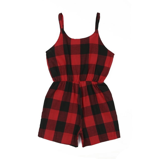 ITFABS Mommy and Me Matching Playsuit, Plaid Buttons Short Wide-Leg Playsuit