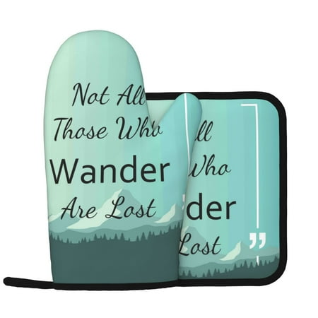 

Not All Those Who Wander Are Lost1 Oven Mitts and Pot Holders Sets Heat Resistant Silicone Oven Mitts Pot Holders for Kitchen Cooking Baking Non-Slip Oven Gloves Hot Pads Potholders