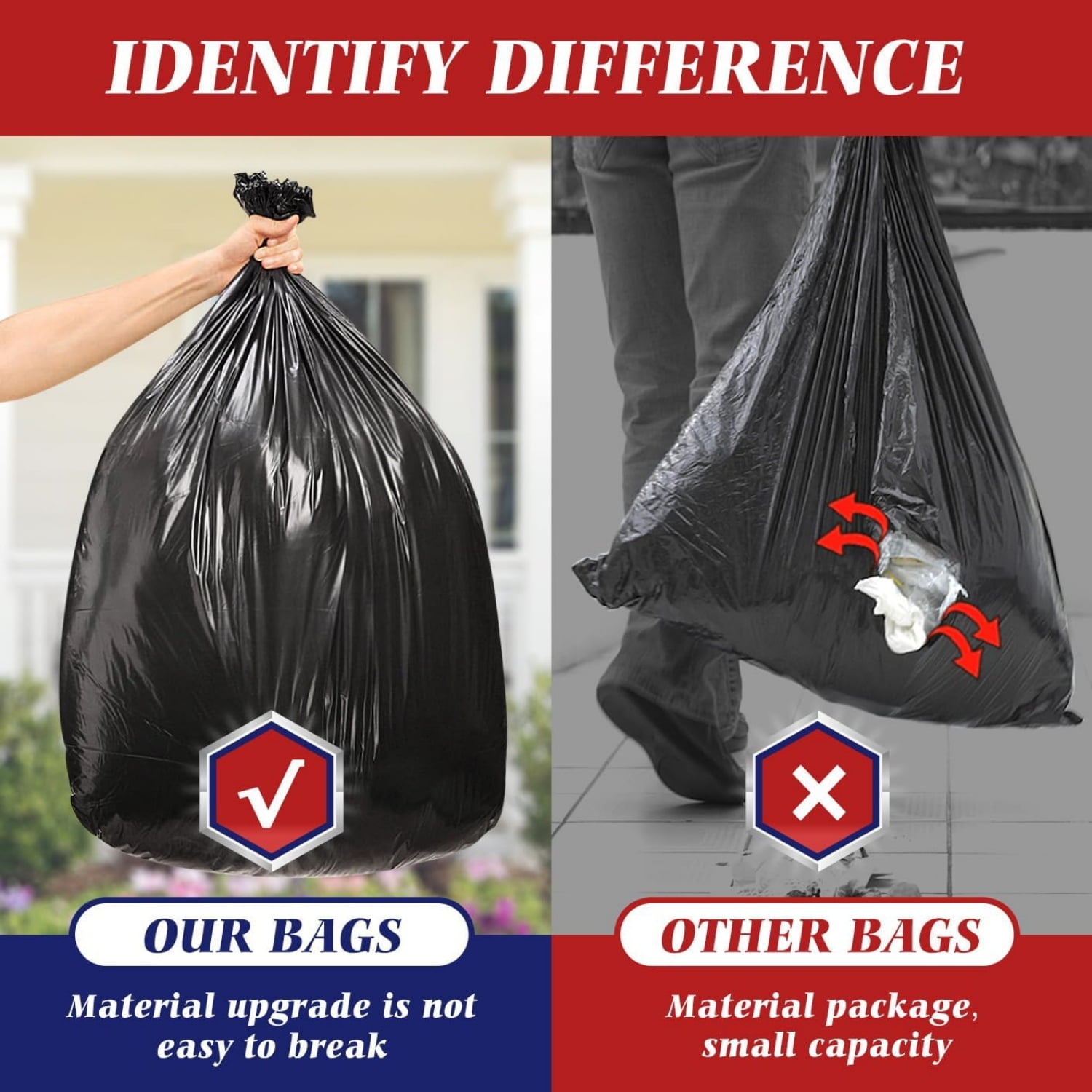 40-45 Gallon 300 Counts Large Trash Bags Black Garbage Bags, Large Trash Can Liners for Home,Kitchen,Office,All Purpose Light Residential or Commercial Waste,Outdoor Lawn and Leaf Bags