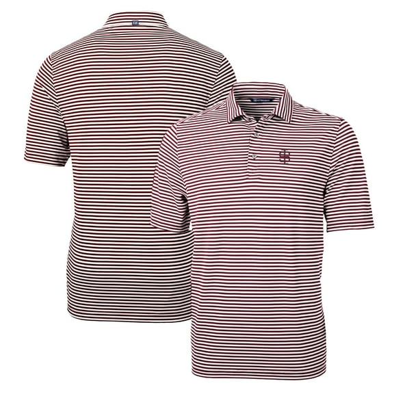 Men's Cutter & Buck Maroon Southern Illinois Salukis Throwback Logo Virtue Eco Pique Stripe Recycled Polo