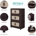 thumbnail image 4 of 4 Tiers Folding Storage Cabinet,20" Side Wide Stackable Storage Bins with Doors and Wheels, Space Saving Plastic Cabinet for Living Room, Office, Dorm, Retro Brown, 4 of 10
