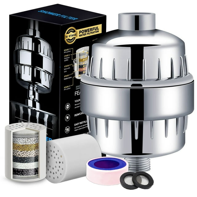 TFixol 20-Layer Shower Water Filter with Dual Cartridges - Includes One Installed and One Spare for Continuous Purification